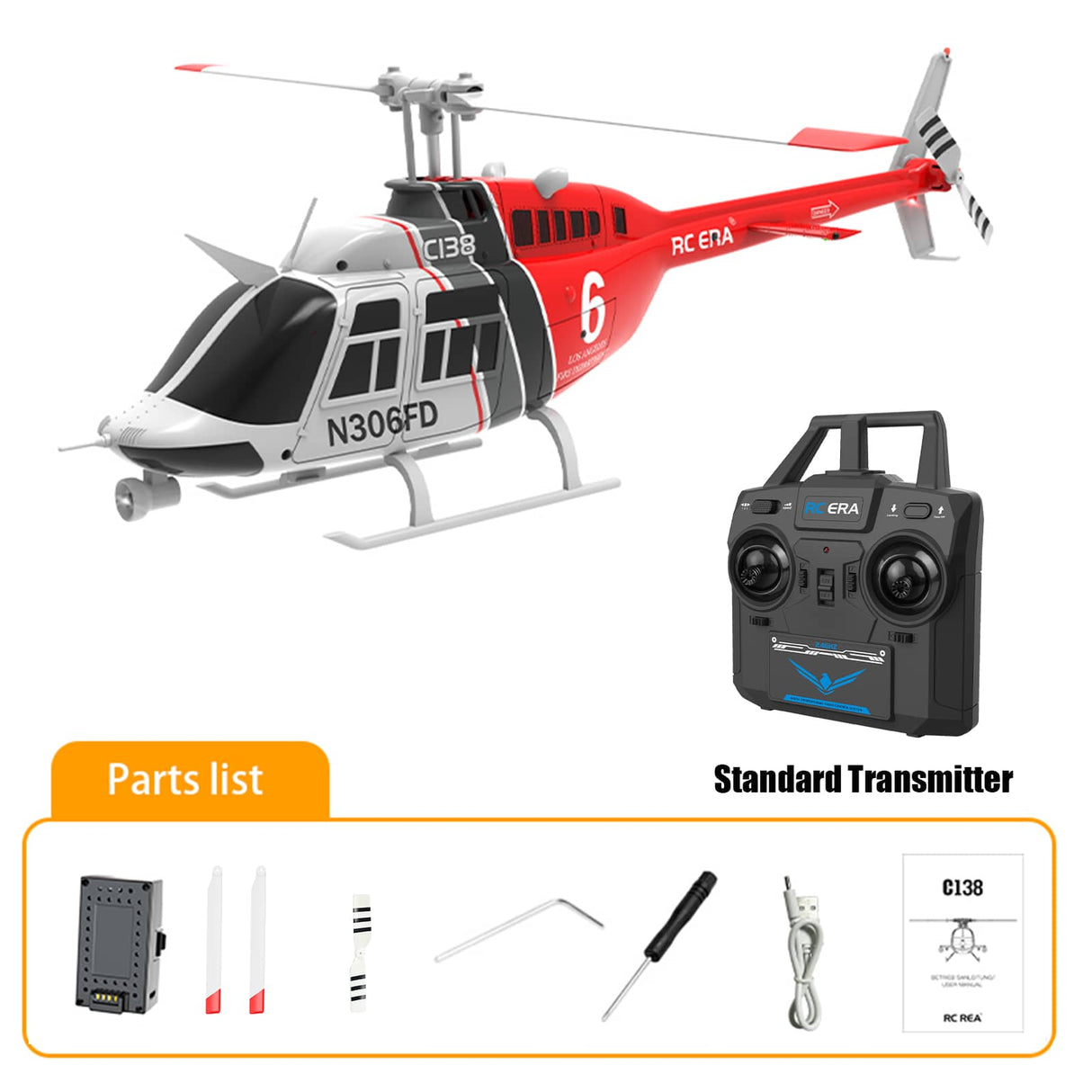 RC ERA C138 Bell206 Red - RC Helikopter