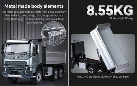 [Detay] Double E Hobby Volvo FMX 1/14 - çinko alüminyum metal gövde ve CNC damper