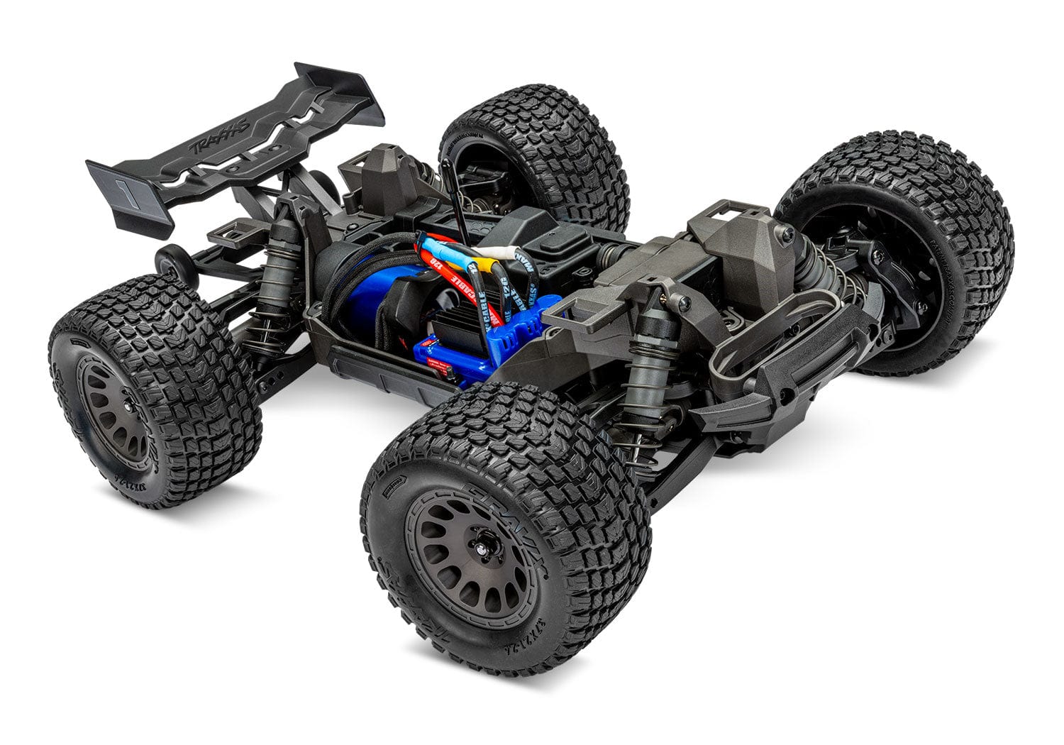 [Motor] Traxxas Mini XRT VXL-3s - kasasız şasi üçte iki açıdan elektronik ve amortisörler