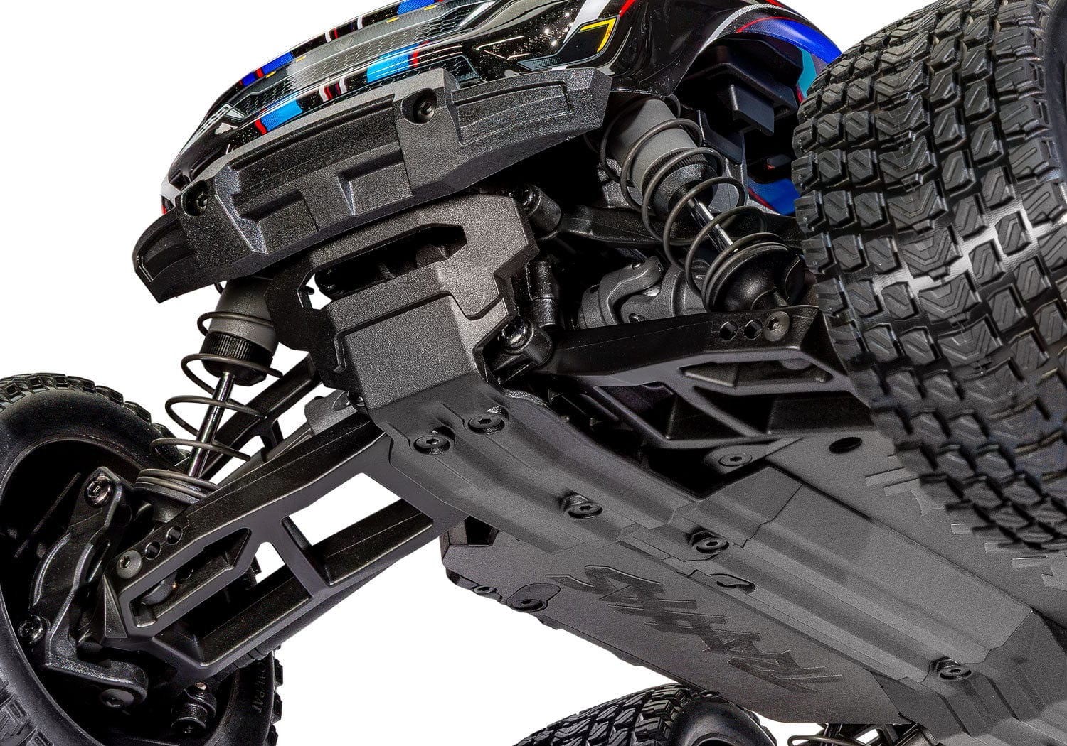 [Detay] Traxxas Mini XRT VXL-3s - ön süspansiyon ve kasa alt detay yakın çekim