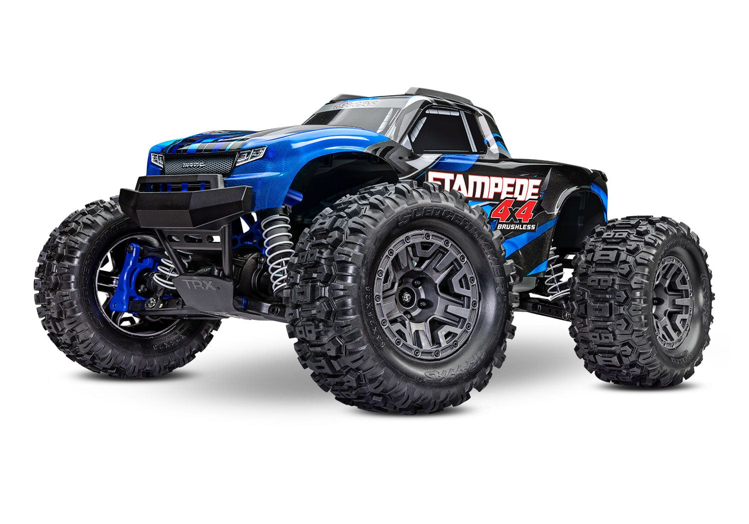 [Dış] Traxxas Stampede 2S - mavi 4x4 monster truck stüdyo 3/4 ön açı
