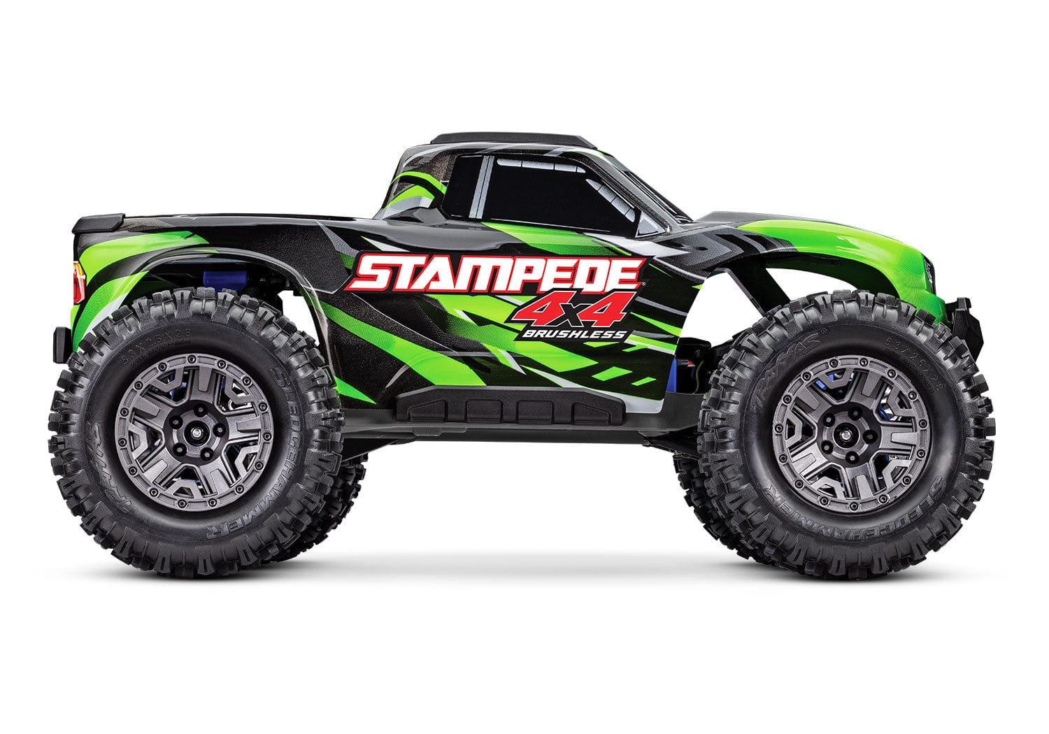 [Dış] Traxxas Stampede 2S - yeşil 4x4 monster truck stüdyo yan görünüm