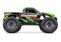 [Dış] Traxxas Stampede 2S - yeşil 4x4 monster truck stüdyo yan görünüm
