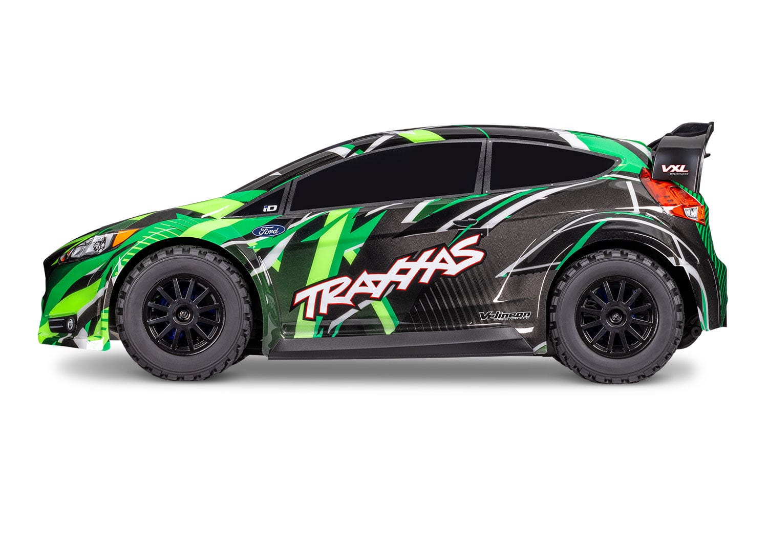 [Dış] Traxxas Fiesta Rally Combo - yeşil gövde tam yandan stüdyo görünümü