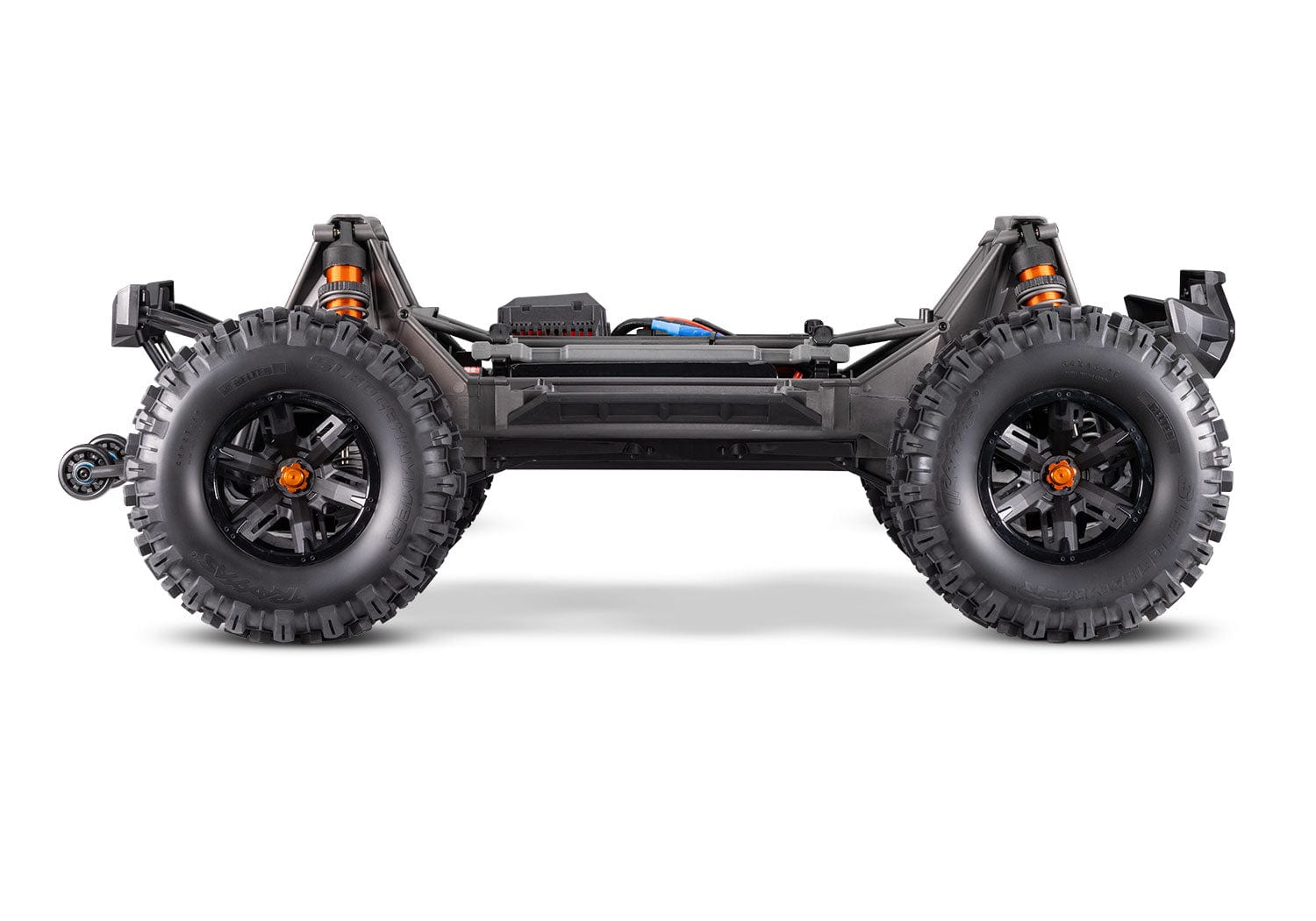 [Motor] Traxxas X-Maxx Belted - şasi yandan görünüm, amortisör ve tahrik