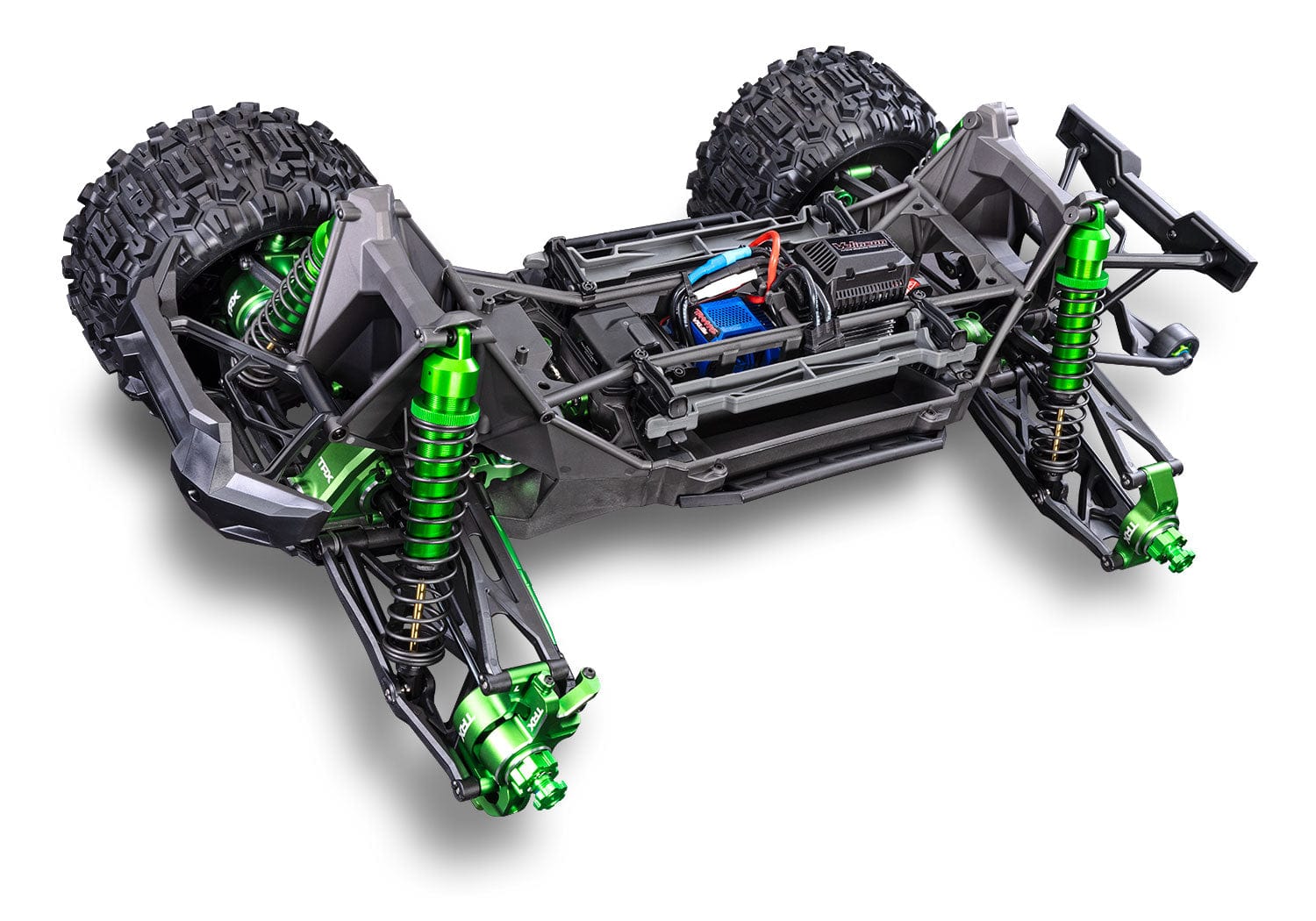 [Motor] Traxxas X-Maxx - şasi çapraz görünüm amortisörler ve tahrik sistemi