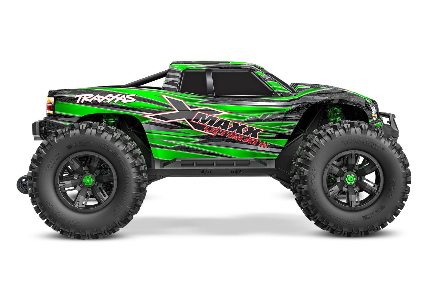 [Dış] Traxxas X-Maxx - yeşil gövde tam yan profil stüdyo görünümü