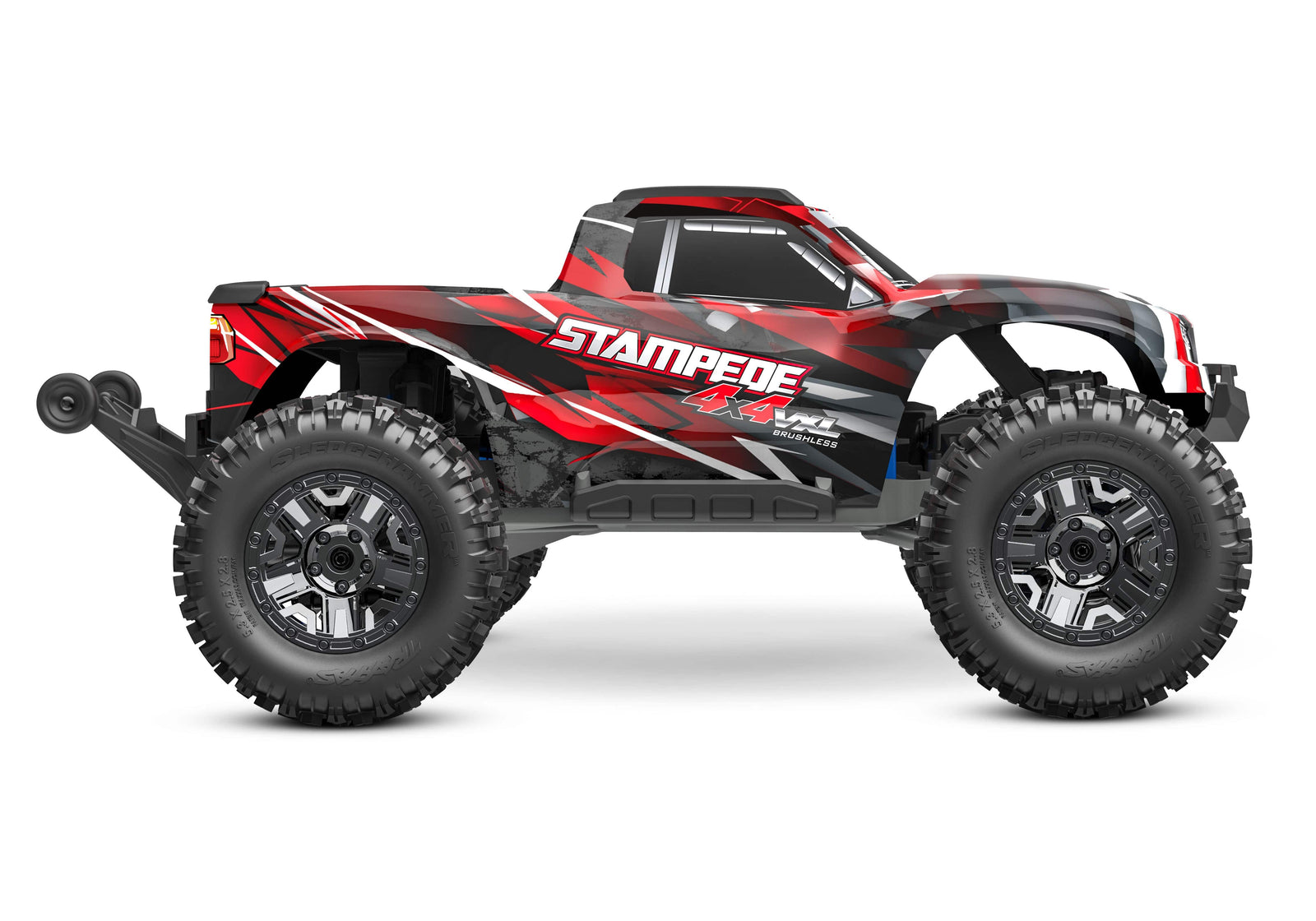 [Dış] Traxxas Stampede VXL-3S - Kırmızı monster truck stüdyo yan profil tam görünüm