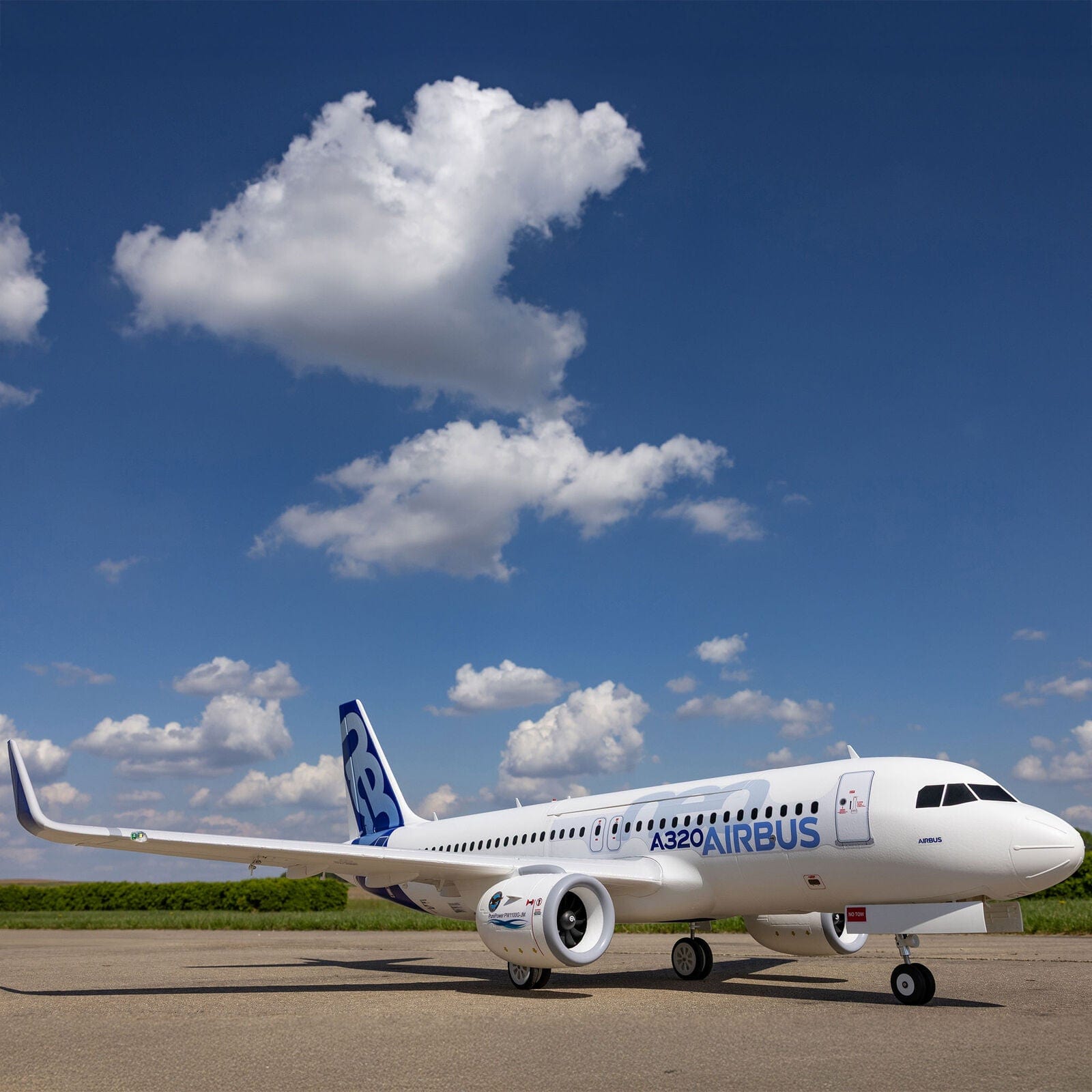 [Havada] E-Flite Airbus A320neo Twin 64mm EDF - Uçuşta yandan görünüm, ağaçlar arka planda