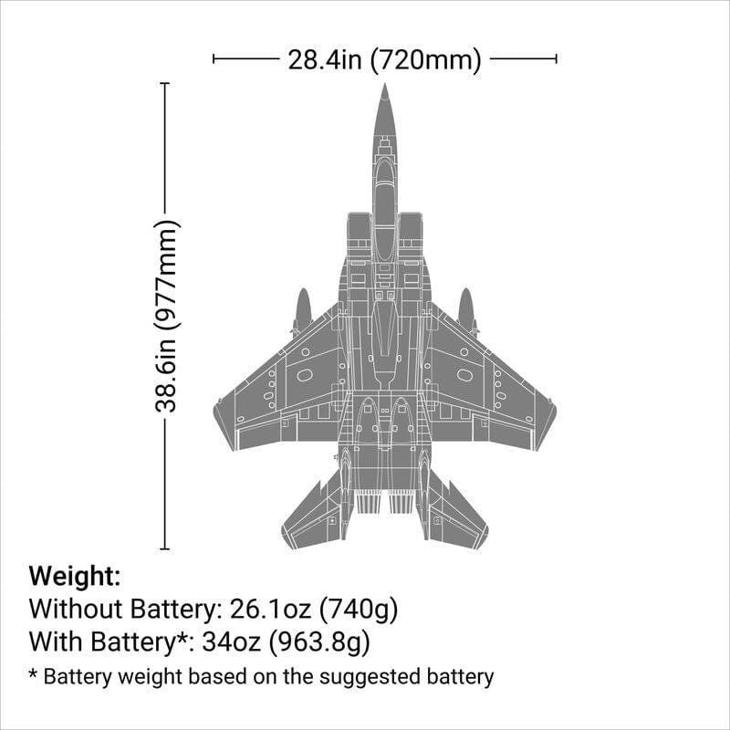 [Boyut] E-flite F-15 Eagle 64mm EDF - ölçü diyagramı, kanat açıklığı ve uzunluk