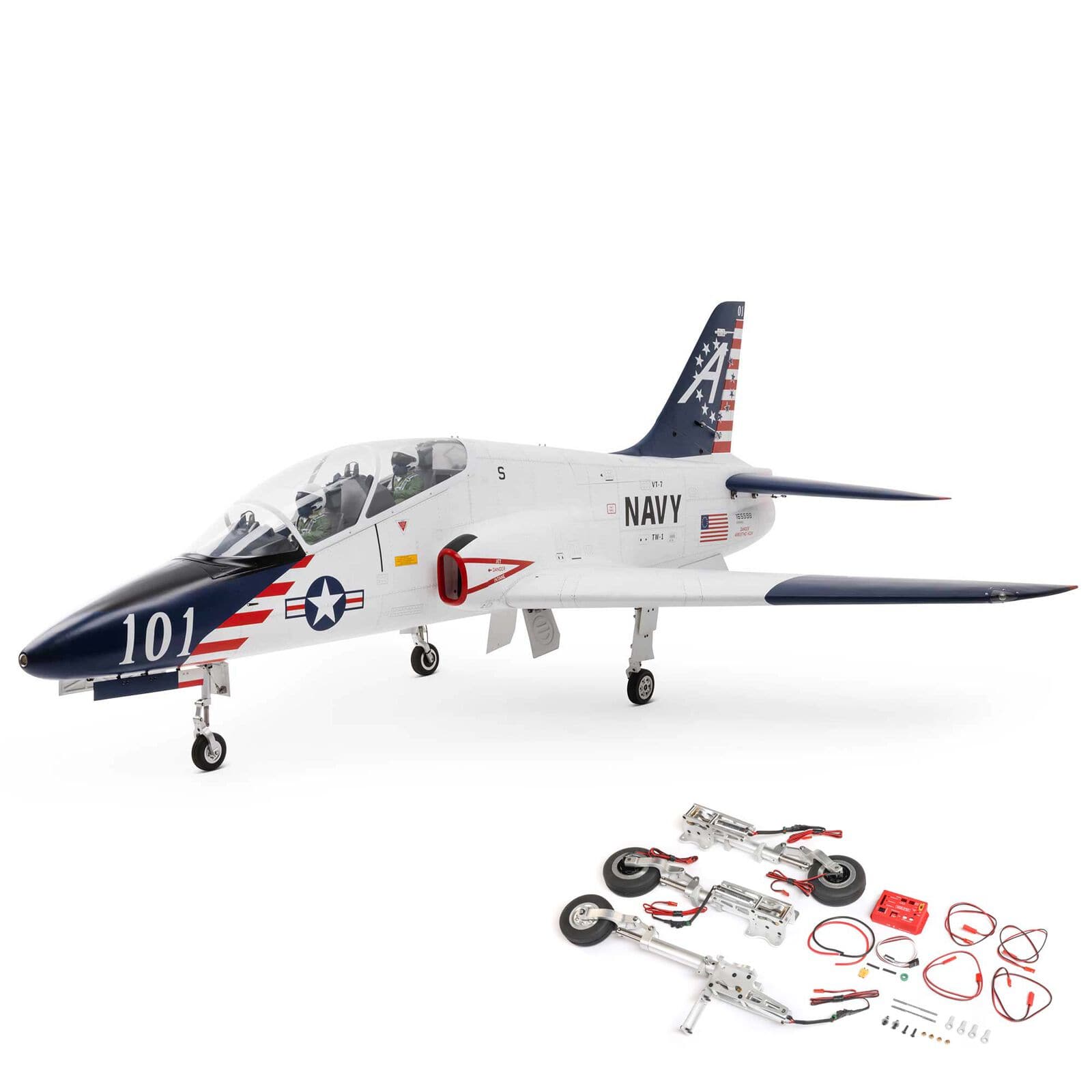 [Dış] Hangar 9 Hawk T-45 ARF - Ana ürün görünümü, iniş takımı parçalarıyla