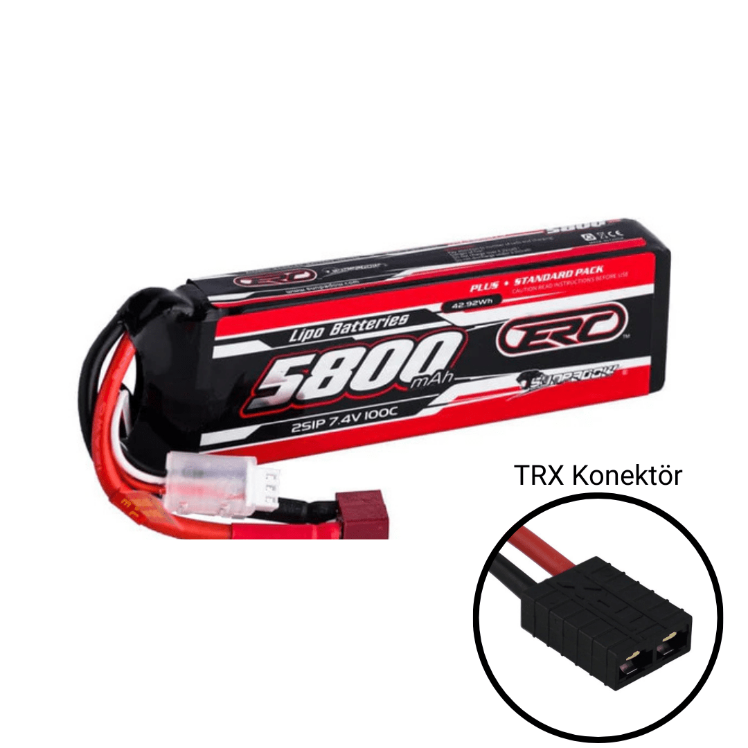 5800mAh 7.4V 2S 100C ERC Plus Lipo Batarya (Traxxas Konektör)