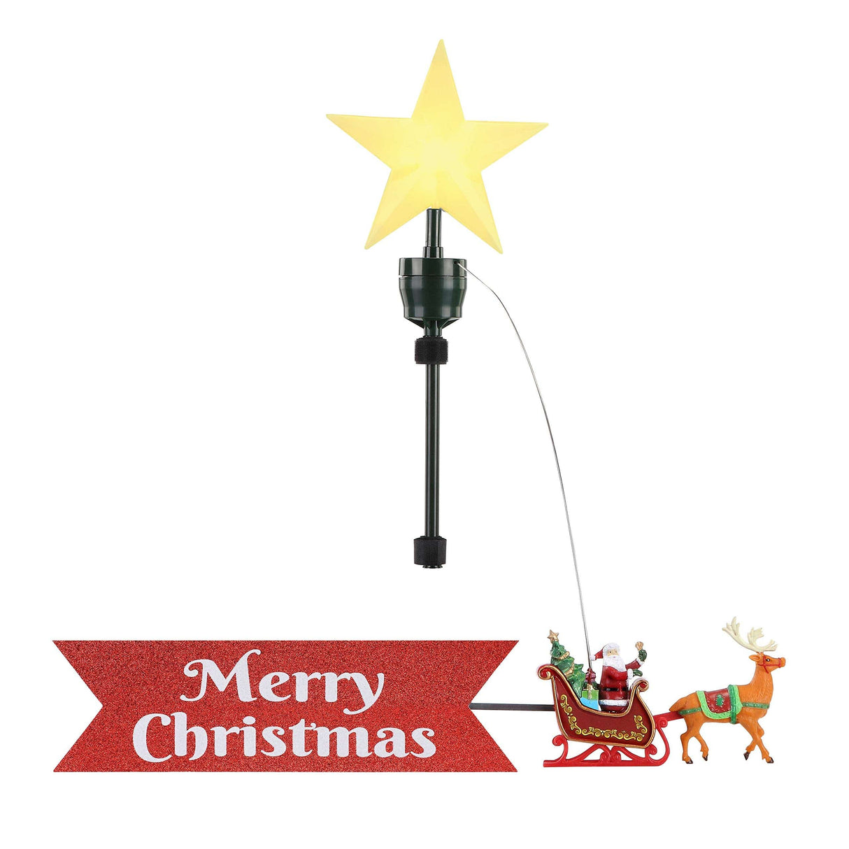 Animated Sleigh, Tree Topper with Banner