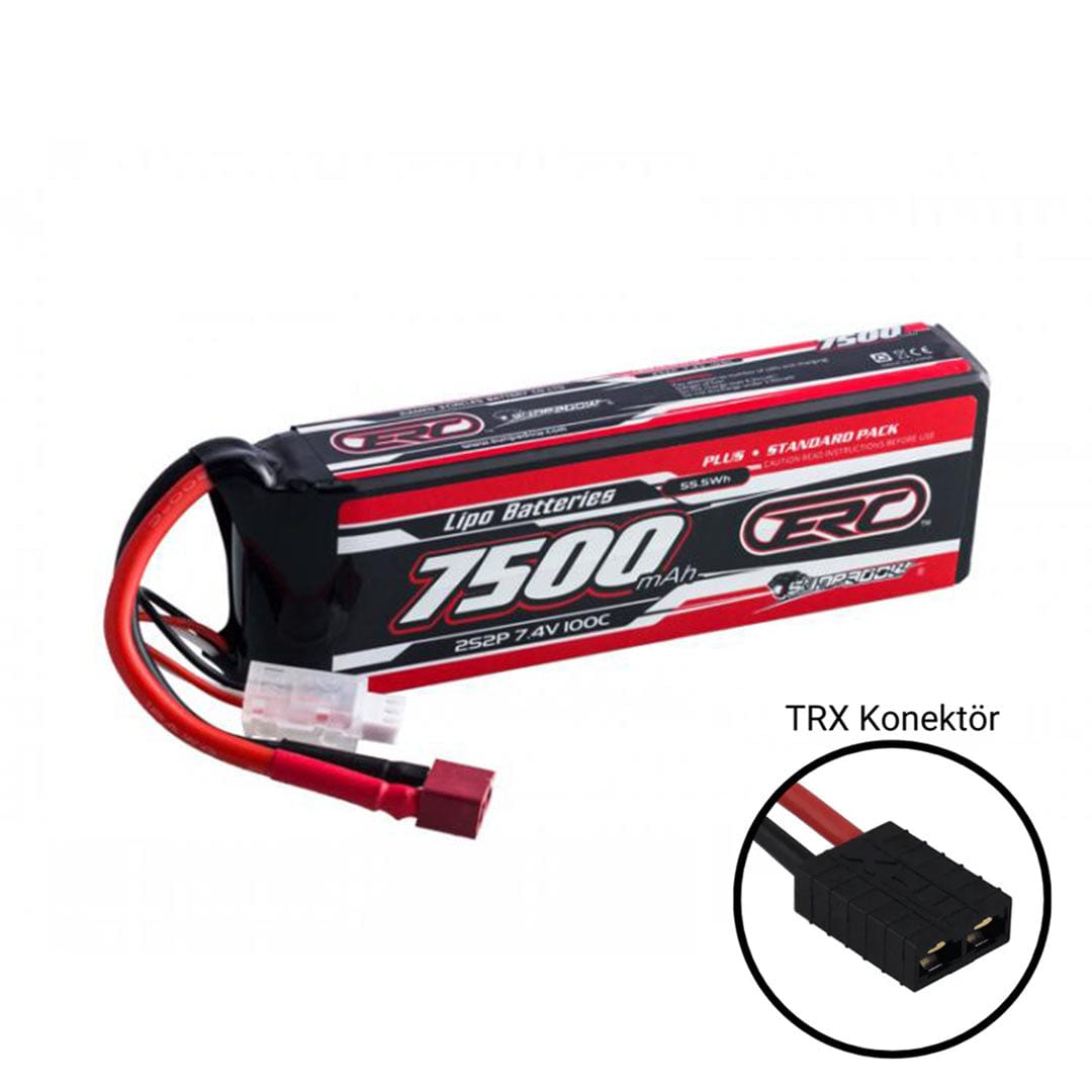 7500mAh 7.4V 2S 100C ERC Plus Lipo Batarya (Traxxas Konektör)
