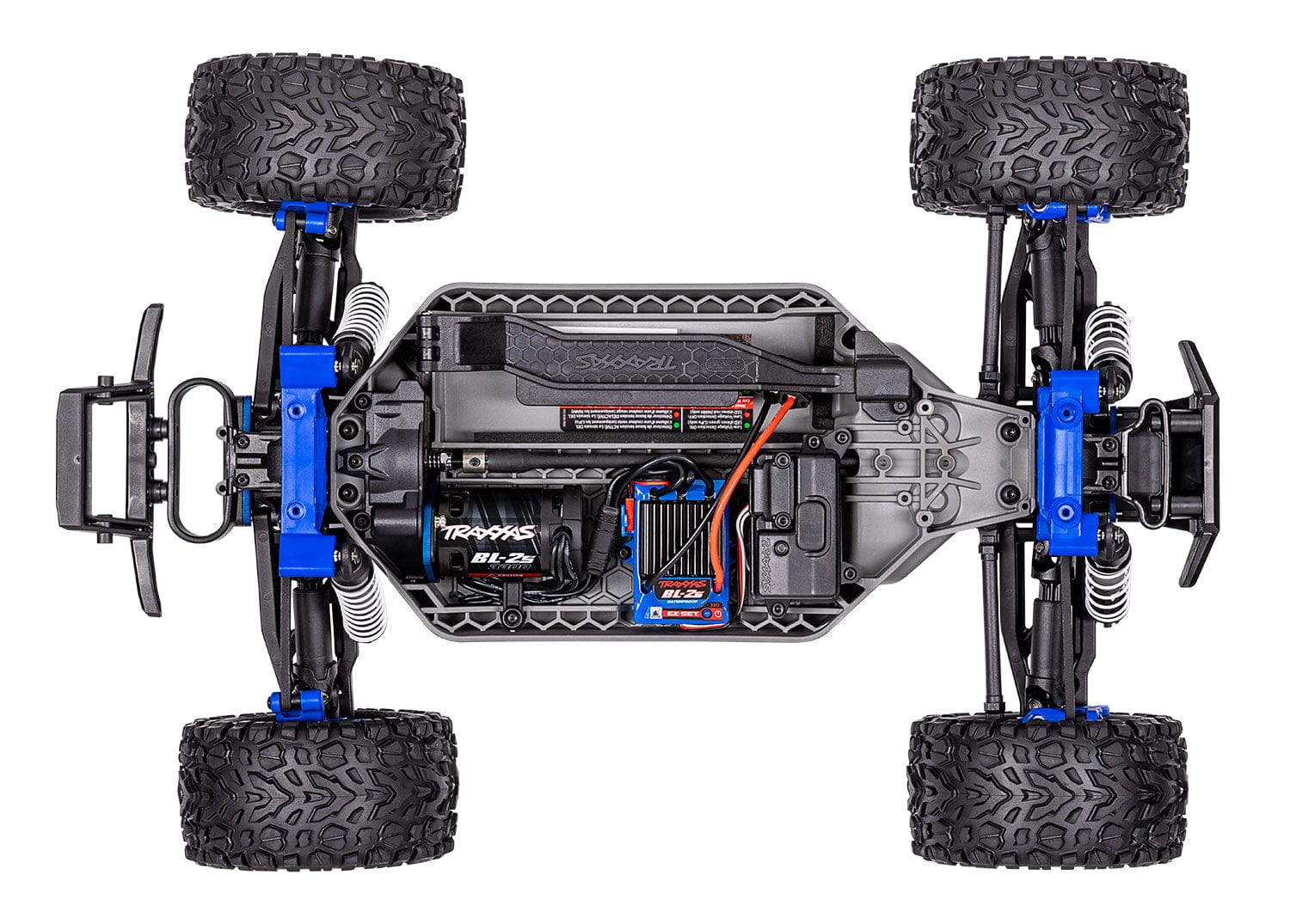 [Motor] Traxxas Rustler Combo - üstten şasi görünümü, motor, ESC ve batarya yerleşimi