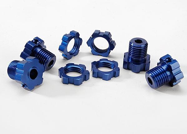 Blue-anodized aluminum 17mm splined wheel hubs and hex nuts