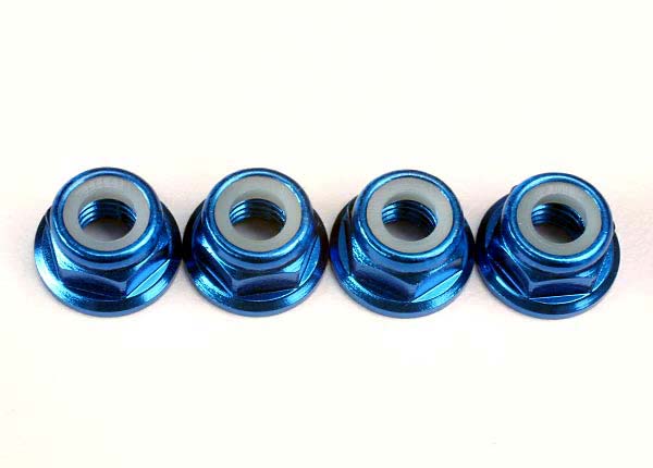 Blue-anodized 5mm Flanged Nylon Locking Nuts (4)