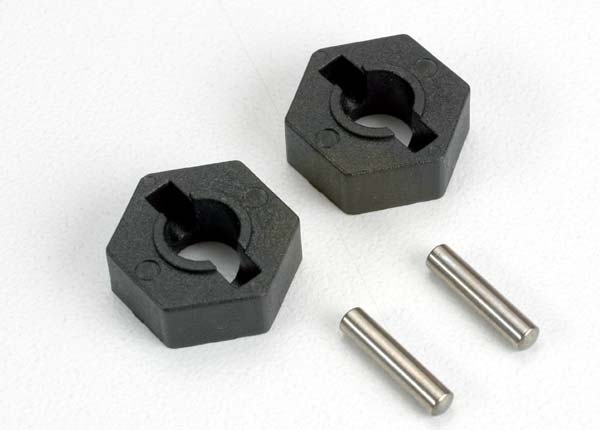 Wheel hubs, hex (2)/ axle pins (2.5x12mm) (2)