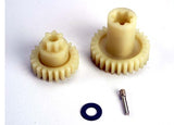 Primary gears: forward (28-T)/ reverse (22-T)/ set screw yoke pin, M3/12 (1)/ 5x10x0.5mm PTFE-coated washer (1)