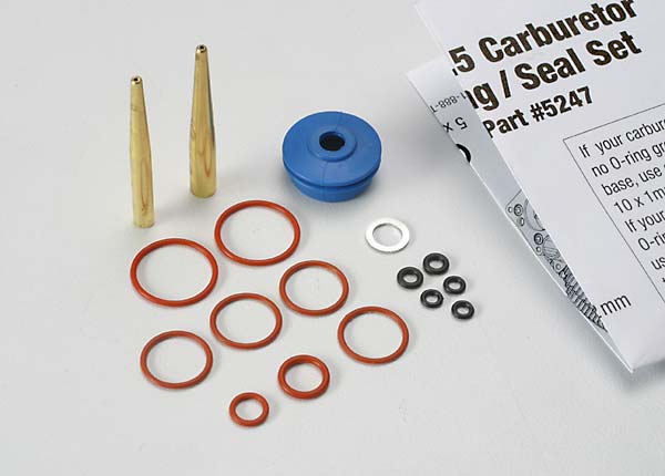 O-ring and seal set, carburetor/ O-rings: 2x1mm (3), 10x1mm (4), 2.5x1.15mm (2), 6.2x1.2mm (1)/ 5x.9mm O-ring installation tool/ 5.3x7.8x.6mm crush washer (2)/ carburetor dust boot (1) (TRX 2.5, 2.5R)