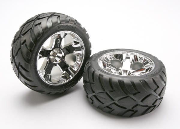 Tires & wheels, assembled, glued (All-Star chrome wheels, Anaconda® tires, foam inserts) (nitro rear/ electric front) (1 left, 1 right)