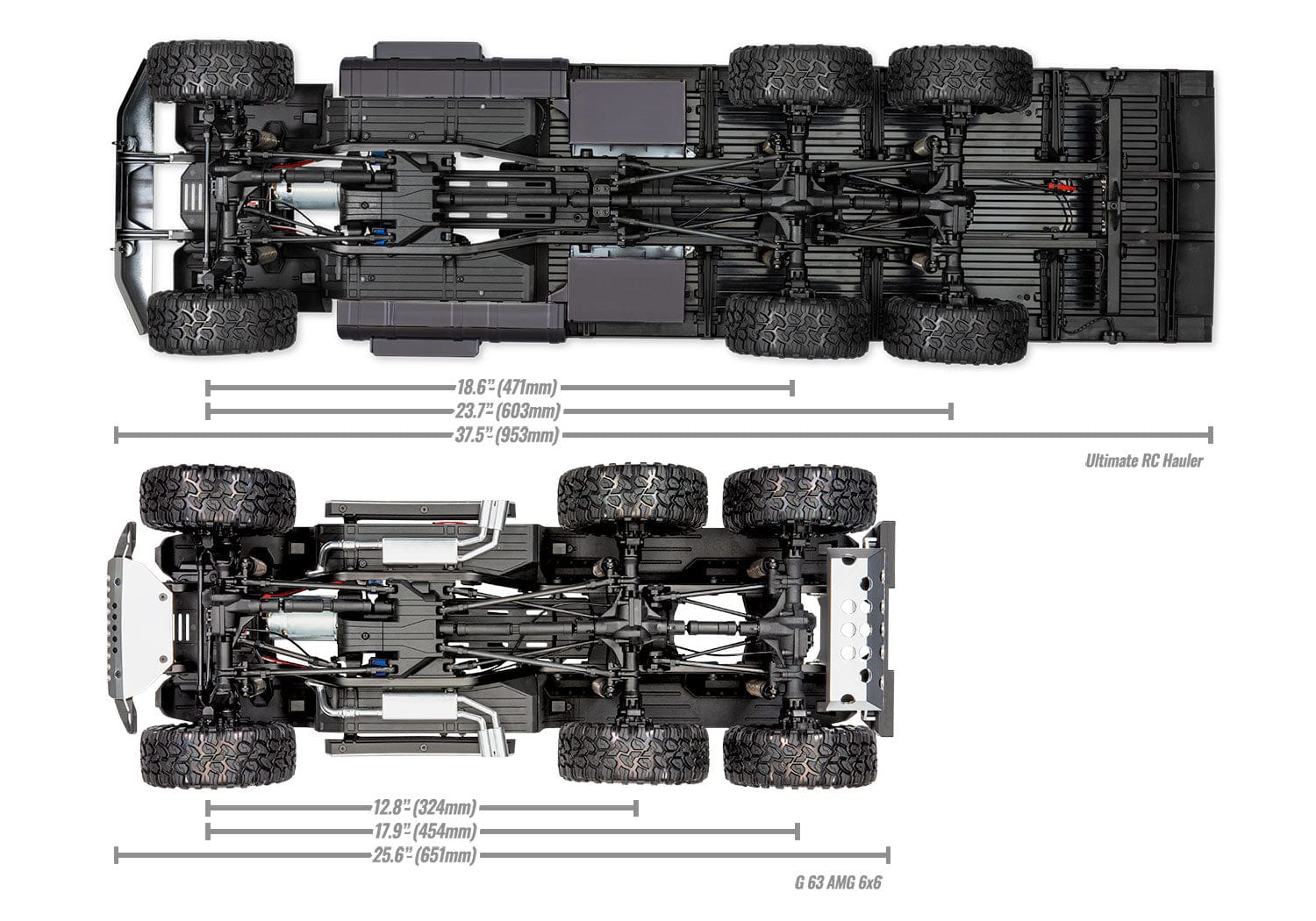 [Boyut] Traxxas TRX-6 Hauler - şasi ölçü karşılaştırması, dingil mesafesi ve uzunluk mm