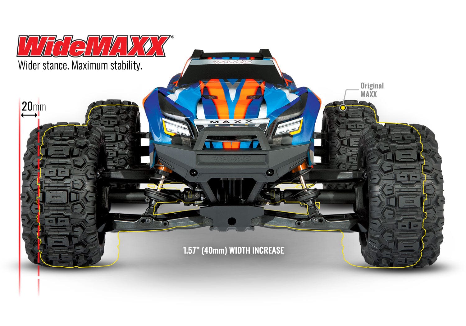 [Boyut] Traxxas Wide Maxx - WideMaxx önden diyagram 40mm genişlik karşılaştırma