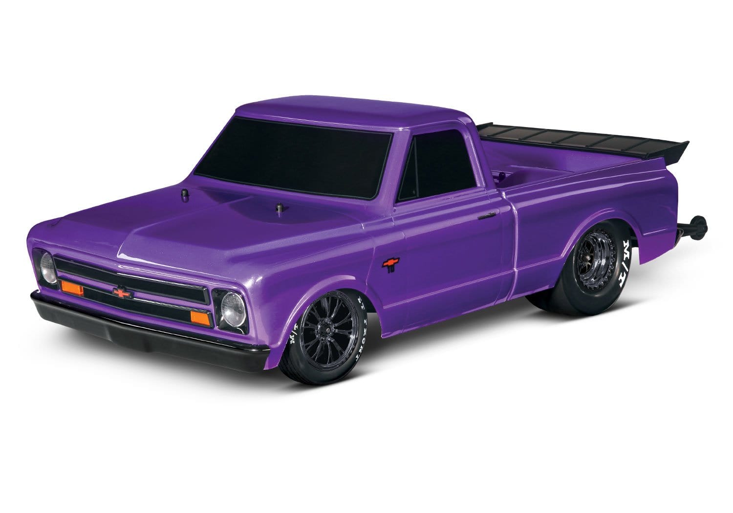 [Dış] Traxxas Drag Slash - mor araç stüdyoda önden 3/4 görünüm