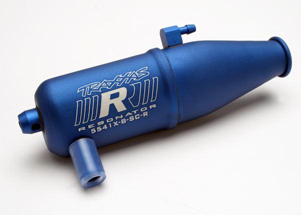 Tuned pipe, Resonator, R.O.A.R. legal, blue-anodized (aluminum, single chamber) (fits Jato, N. Rustler, N. 4-Tec, with TRX Racing Engines)
