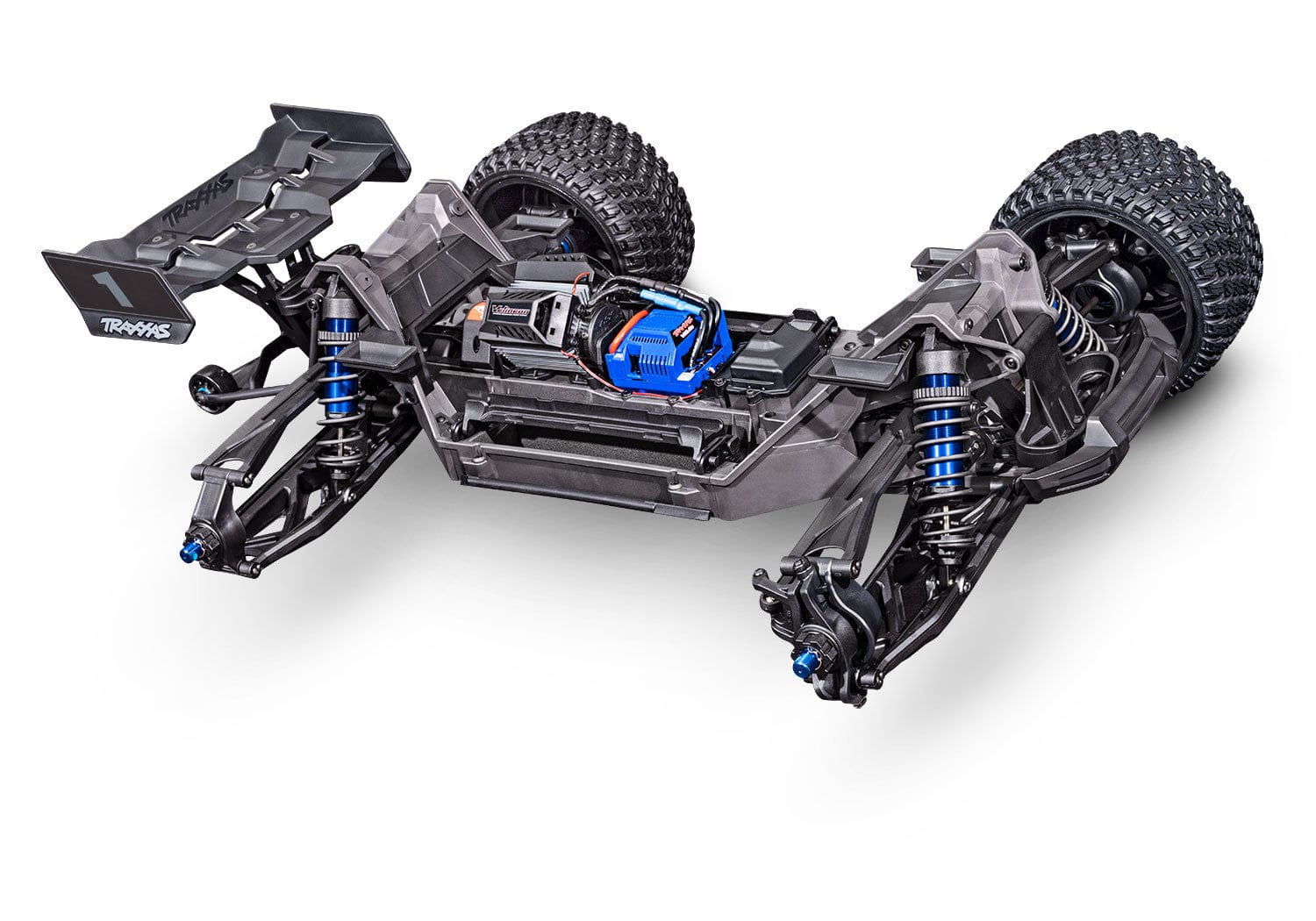 [Motor] Traxxas XRT 4WD - kasasız şasi 3/4 görünüm, motor ve süspansiyon