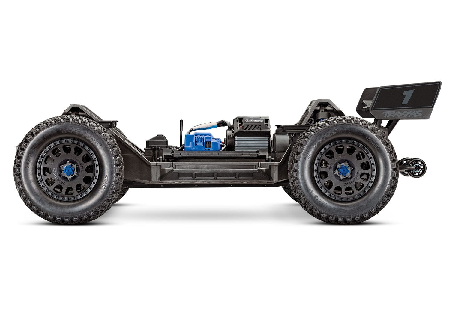 [Motor] Traxxas XRT 4WD - kasasız şasi yan profil, motor ve ESC detayı