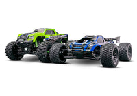 [Dış] Traxxas XRT 4WD - yeşil X-Maxx ile mavi XRT araç stüdyo görünümü