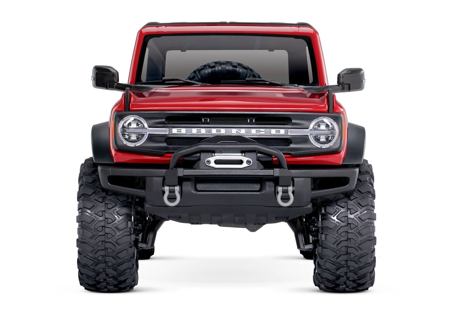 [Dış] Traxxas TRX-4 Bronco 2021 - kırmızı araç stüdyo önden, vinç ve Bronco ızgarası