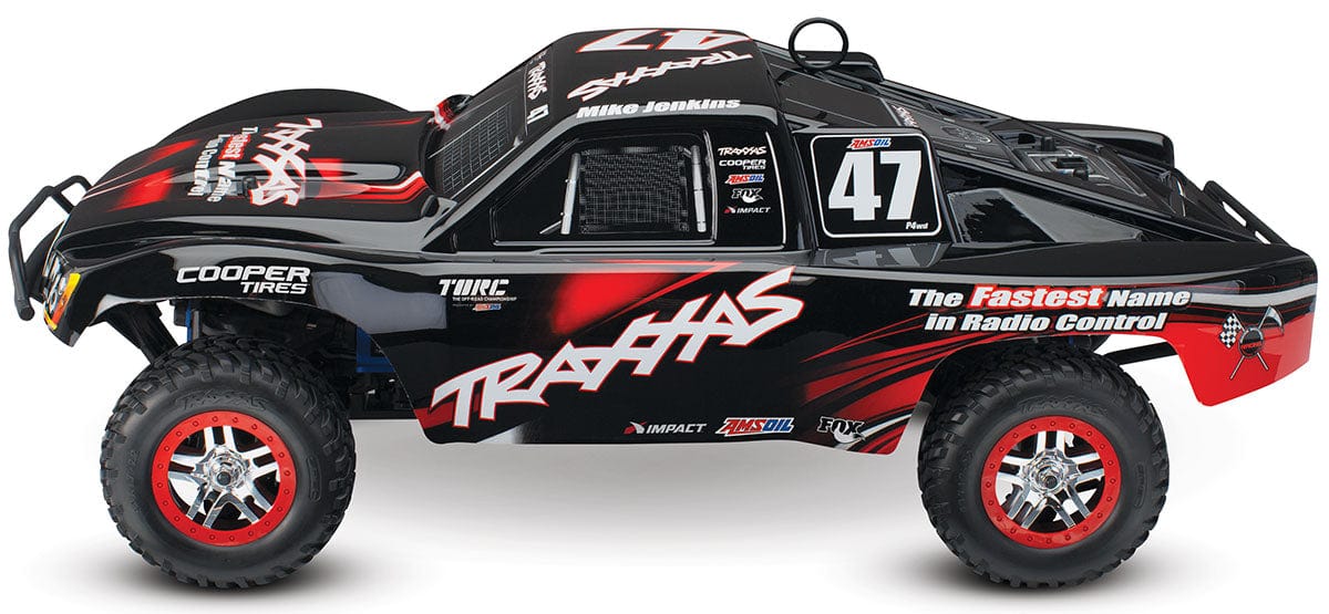 [Dış] Traxxas Slayer Pro - stüdyo çekimi tam araç yandan siyah kırmızı 47 numara