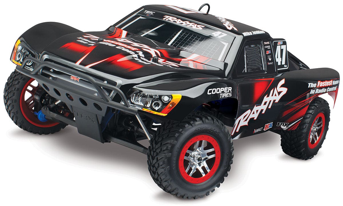 [Dış] Traxxas Slayer Pro - stüdyo çekimi tam araç önden çapraz siyah kırmızı 47 numara